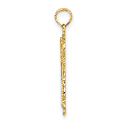 14K Yellow Gold Cross W/ Filigree Lace Trim Charm