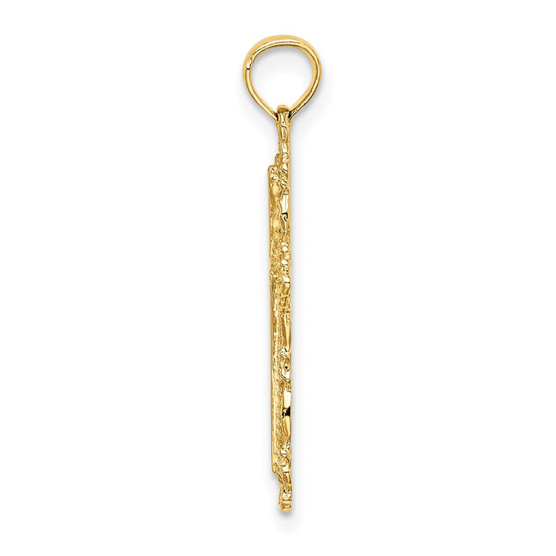 14K Yellow Gold Cross W/ Filigree Lace Trim Charm