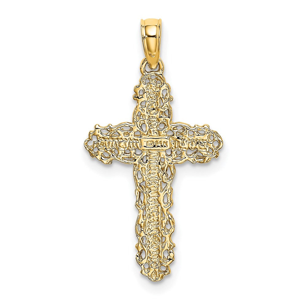 14K Yellow Gold Cross W/ Filigree Lace Trim Charm