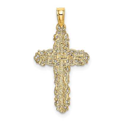 14K Yellow Gold Cross W/ Filigree Lace Trim Charm