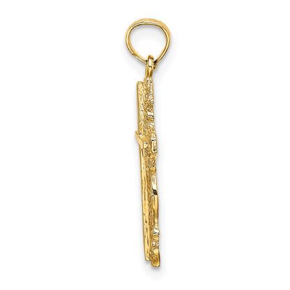 14K Yellow Gold Stick Cross W/ Lace Trim Charm