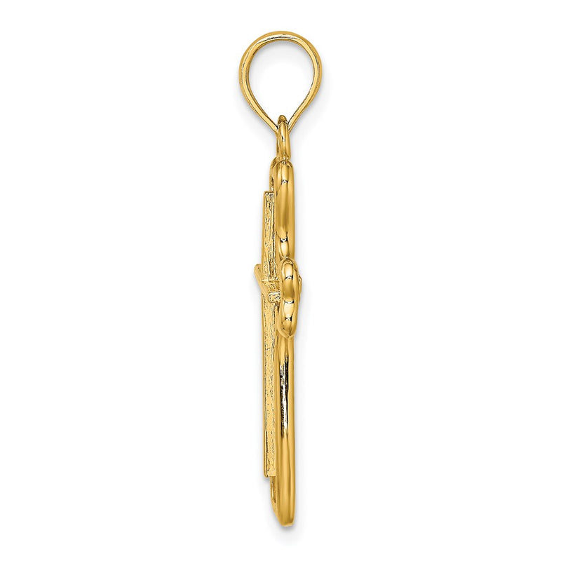 14K Yellow Gold Cross W/ Heart Shaped Ends Charm
