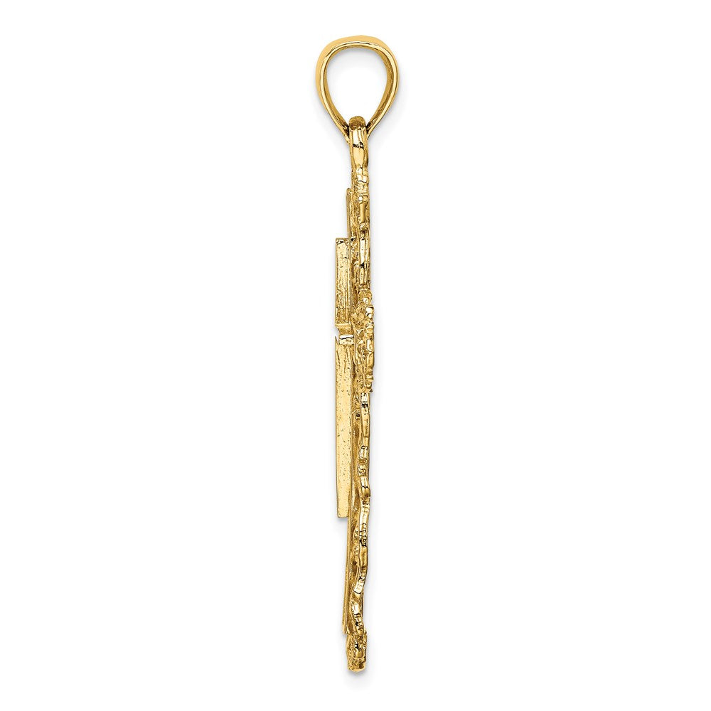 14K Yellow Gold Cross W/ Lace Trim Charm