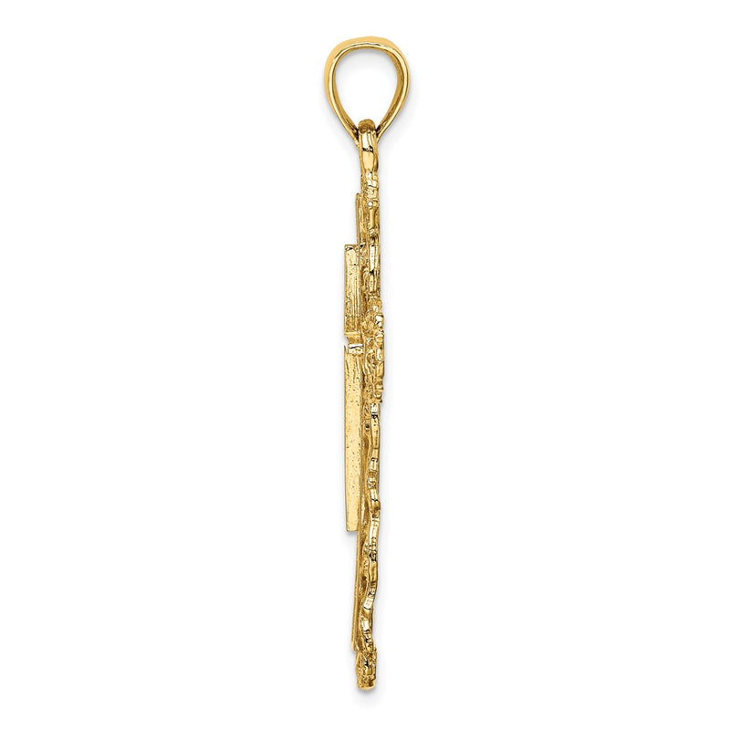14K Yellow Gold Cross W/ Lace Trim Charm