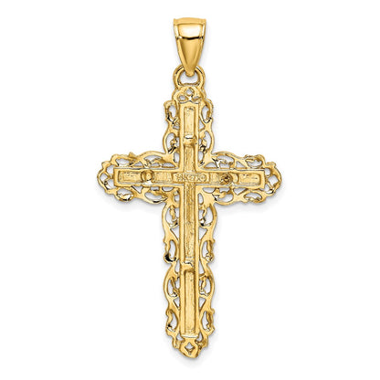 14K Yellow Gold Cross W/ Lace Trim Charm