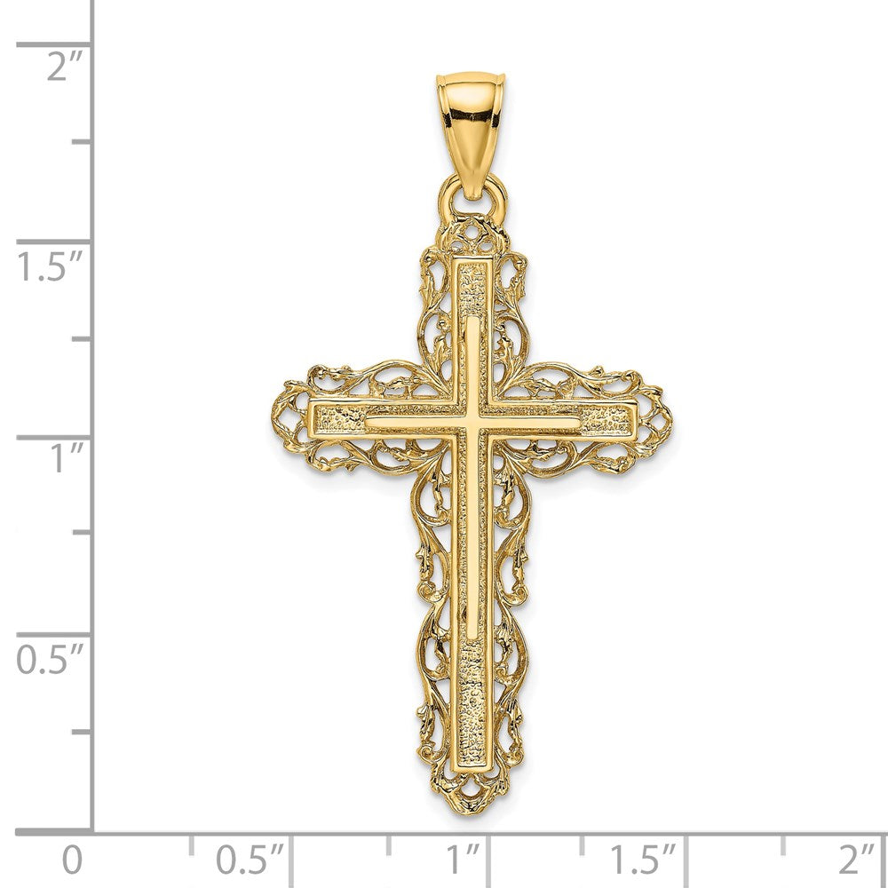 14K Yellow Gold Cross W/ Lace Trim Charm