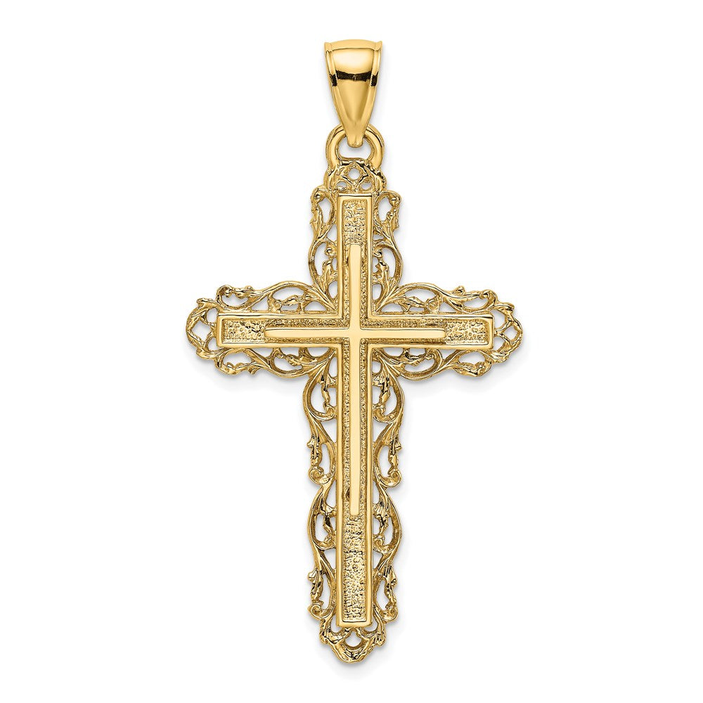14K Yellow Gold Cross W/ Lace Trim Charm