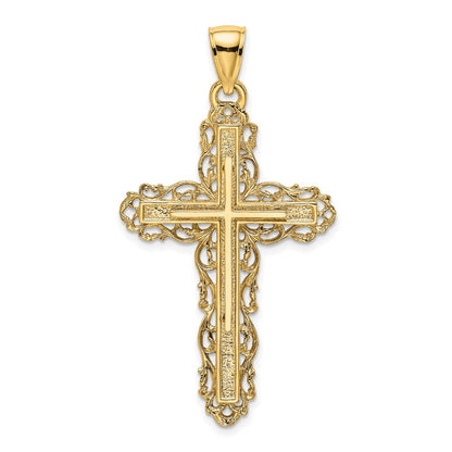 14K Yellow Gold Cross W/ Lace Trim Charm