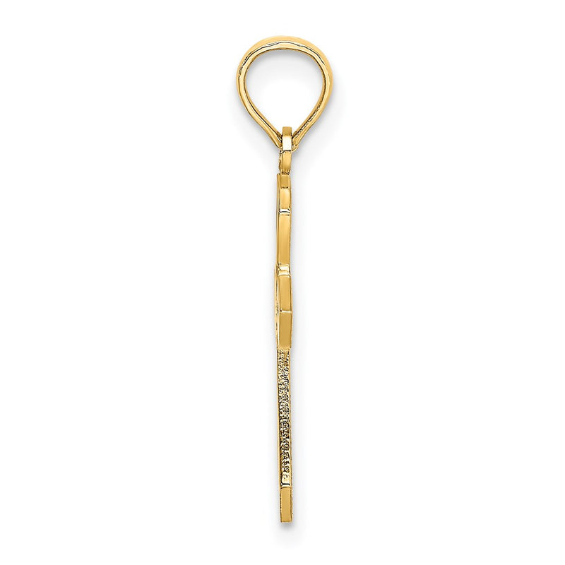 14K Yellow Gold Cut-Out And Flat Cross W/ Flower Charm