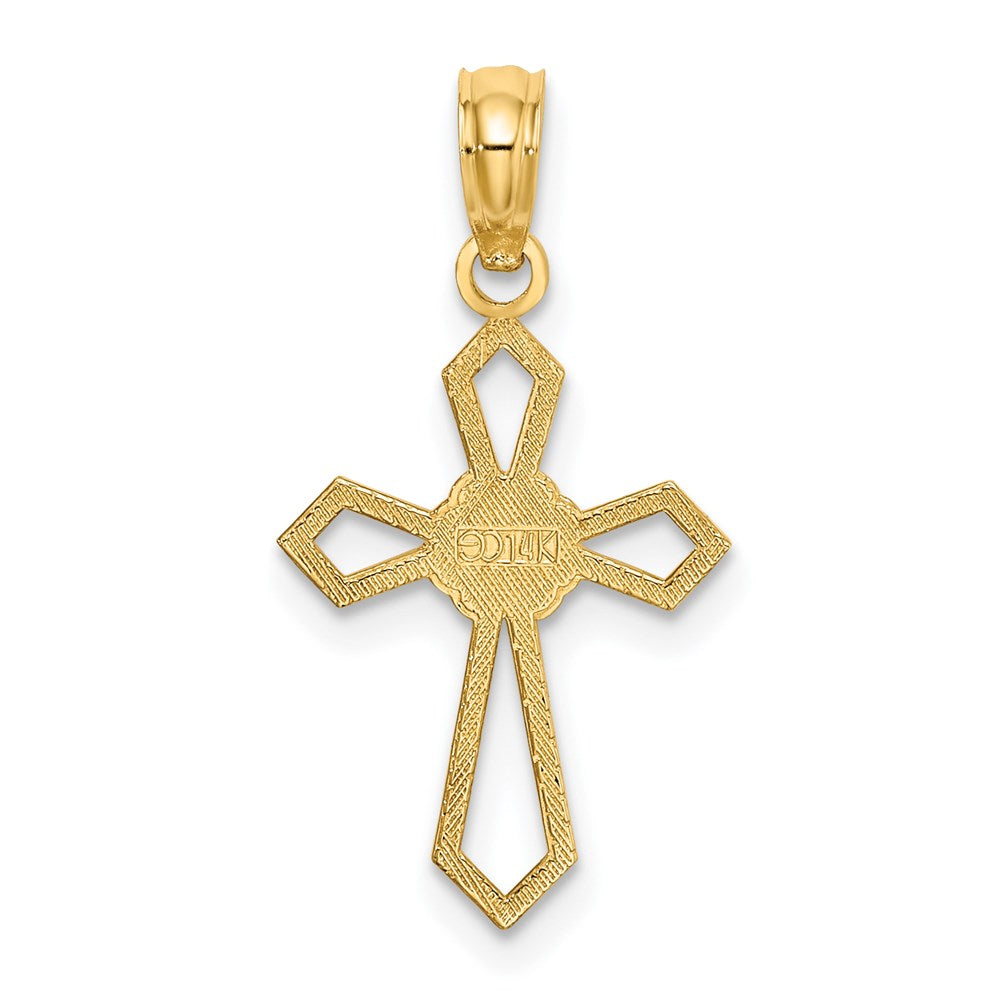 14K Yellow Gold Cut-Out And Flat Cross W/ Flower Charm