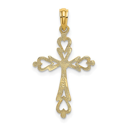 14K Yellow Gold Cross Cut-Out W/ Heart Ends Charm