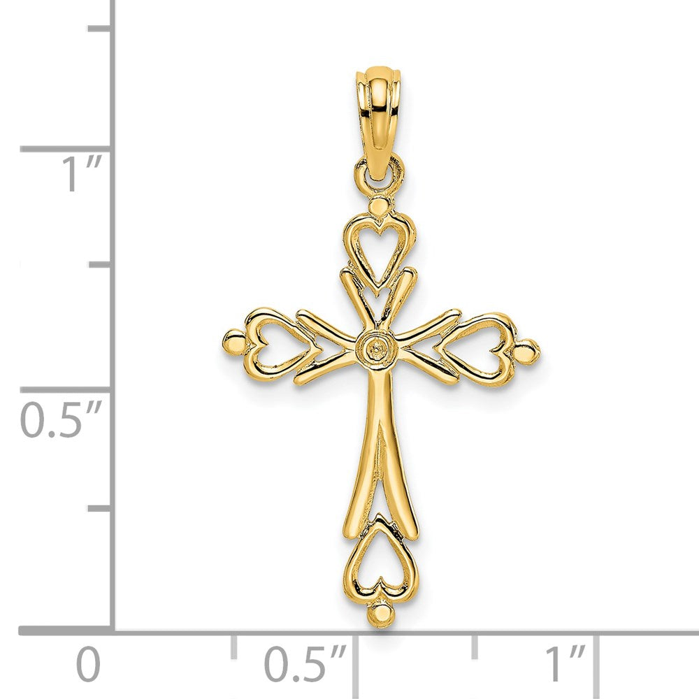 14K Yellow Gold Cross Cut-Out W/ Heart Ends Charm