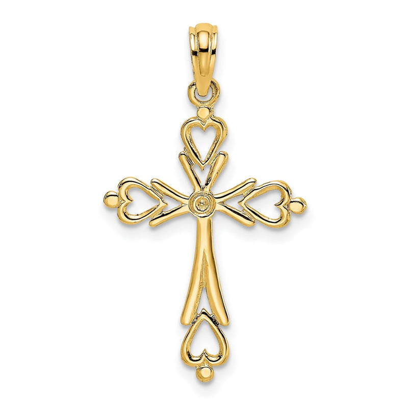 14K Yellow Gold Cross Cut-Out W/ Heart Ends Charm
