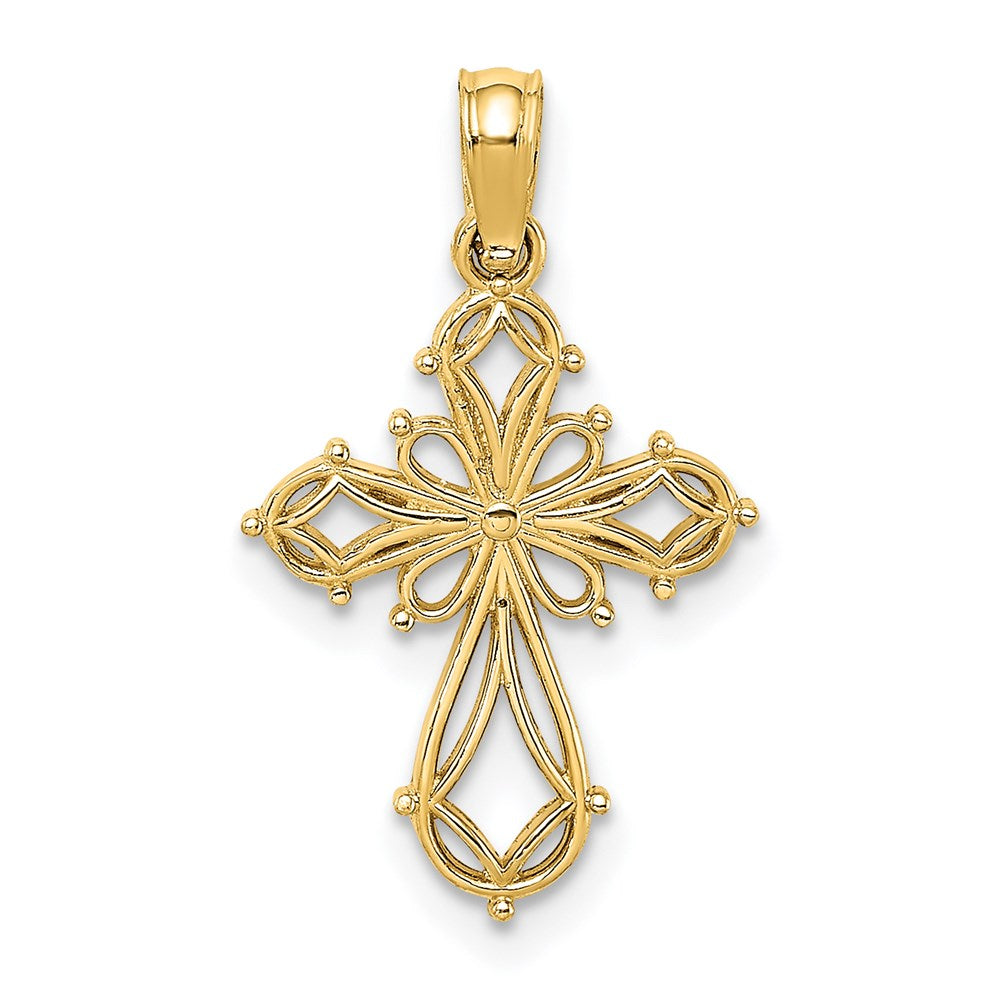 14K Yellow Gold Cut-Out Fancy Cross Charm