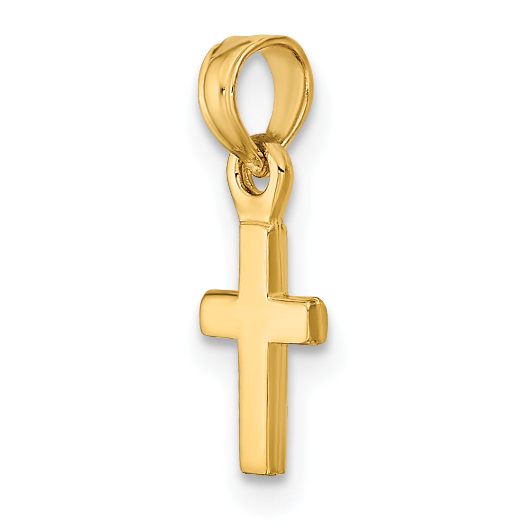 14K Yellow Gold 3-D And Polished Mini Cross Charm