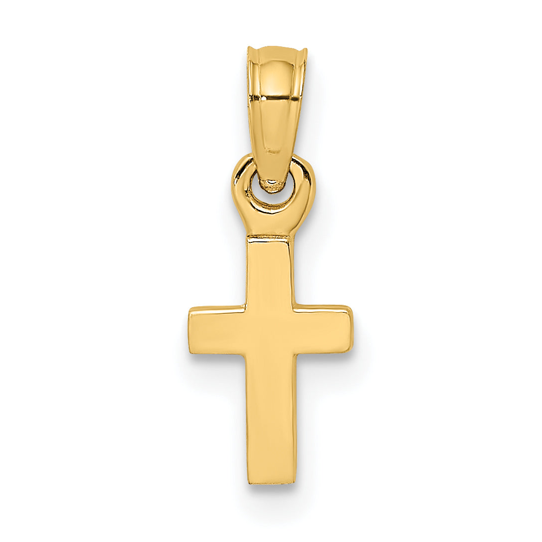 14K Yellow Gold 3-D And Polished Mini Cross Charm