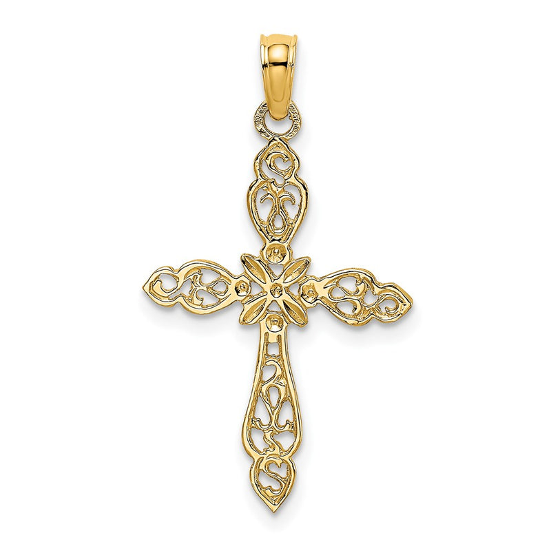 14K Yellow Gold Polished And Cut-Out Cross Charm
