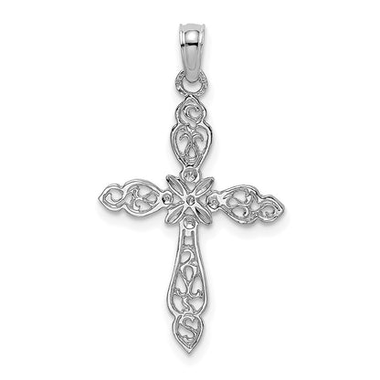 14K White Gold Polished And Cut-Out Cross Charm