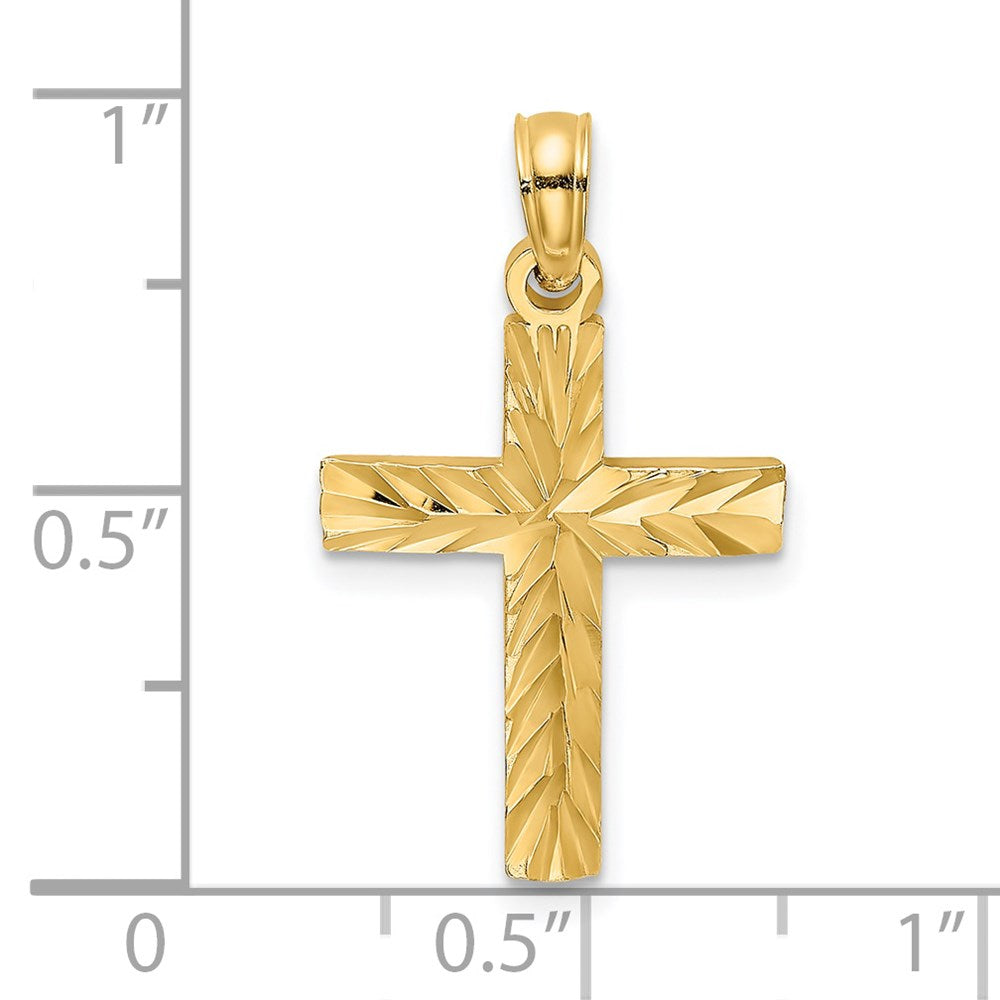 14K Yellow Gold D/C Block Cross Charm