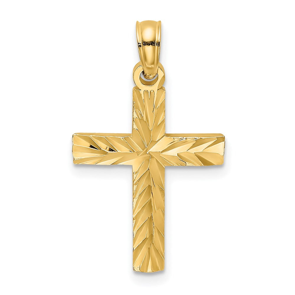 14K Yellow Gold D/C Block Cross Charm