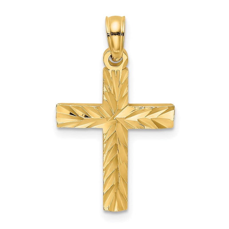 14K Yellow Gold D/C Block Cross Charm