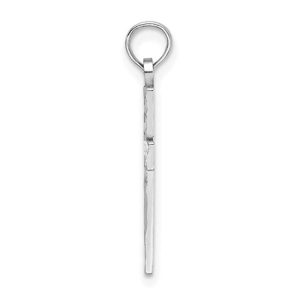 14K White Gold D/C Block Cross Charm