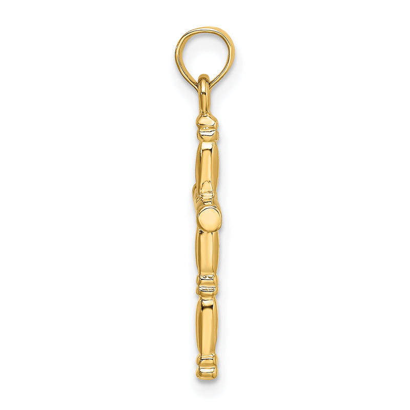 14K Yellow Gold 3-D Polished Cross Charm