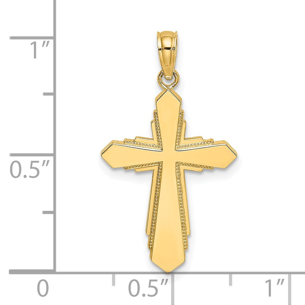 14K Yellow Gold Solid Beaded Cross Charm