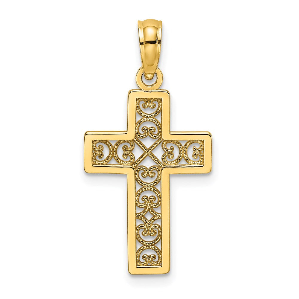 14K Yellow Gold Textured Lace Center Cross Charm