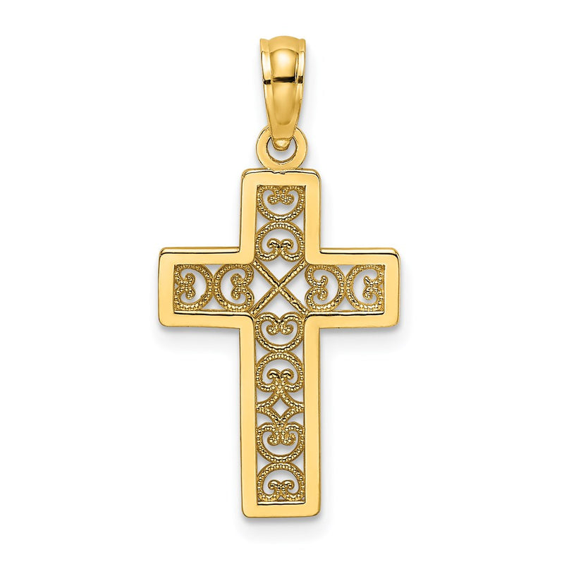 14K Yellow Gold Textured Lace Center Cross Charm