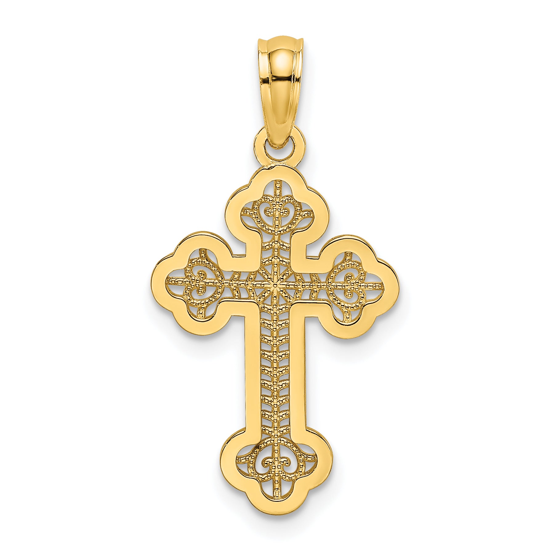 14K Yellow Gold Lace Center Budded Cross Charm
