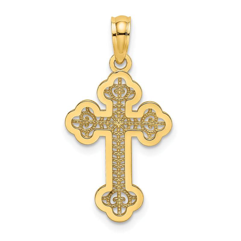 14K Yellow Gold Lace Center Budded Cross Charm