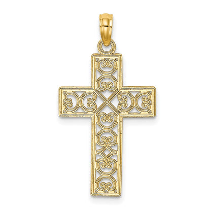 14K Yellow Gold Polished Square Cross W/ Heart Design Charm