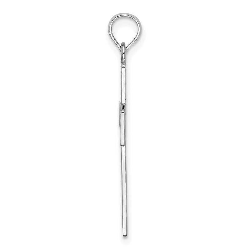 14K White Gold Polished Sqaure Cross W/ Heart Design Charm