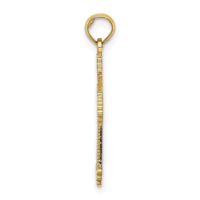 14K Yellow Gold Cut-Out Stripes Cross W/ Heart Charm