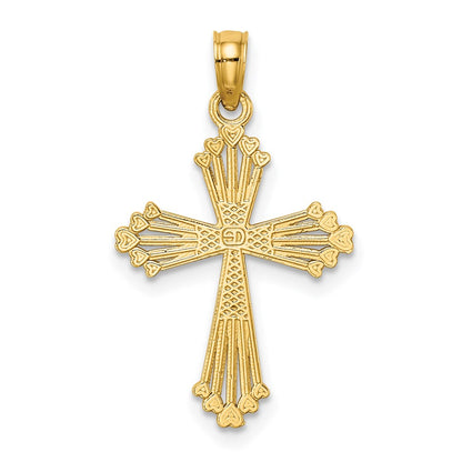14K Yellow Gold Cut-Out Stripes Cross W/ Heart Charm
