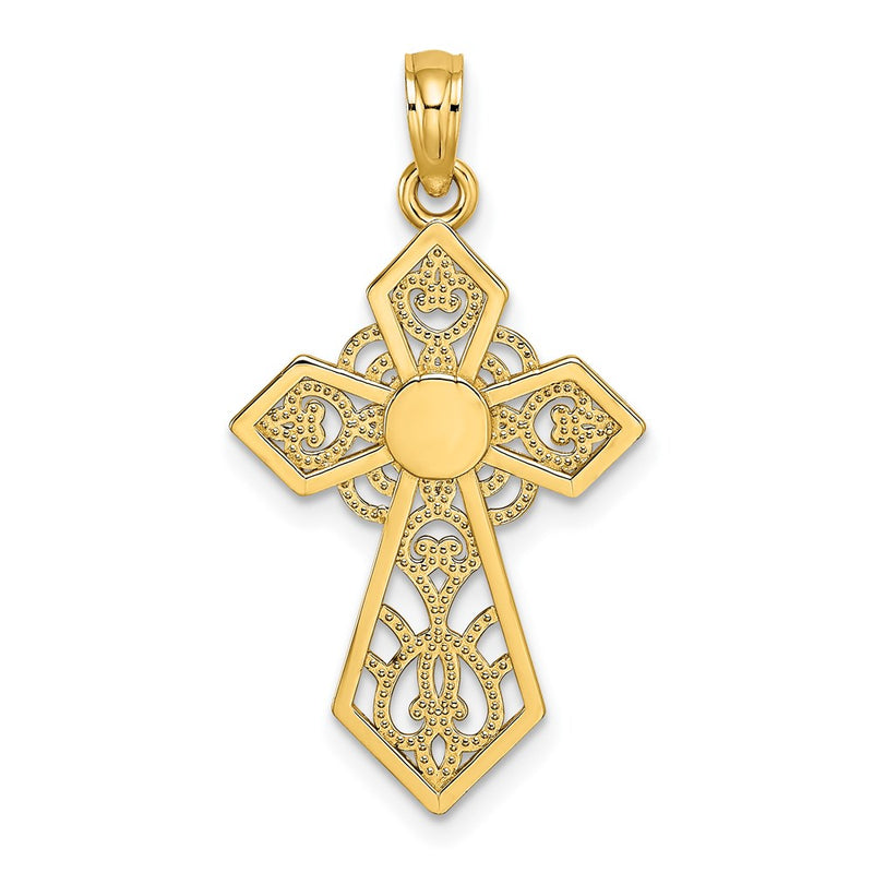 14K Yellow Gold Polished And Lace Cross Charm