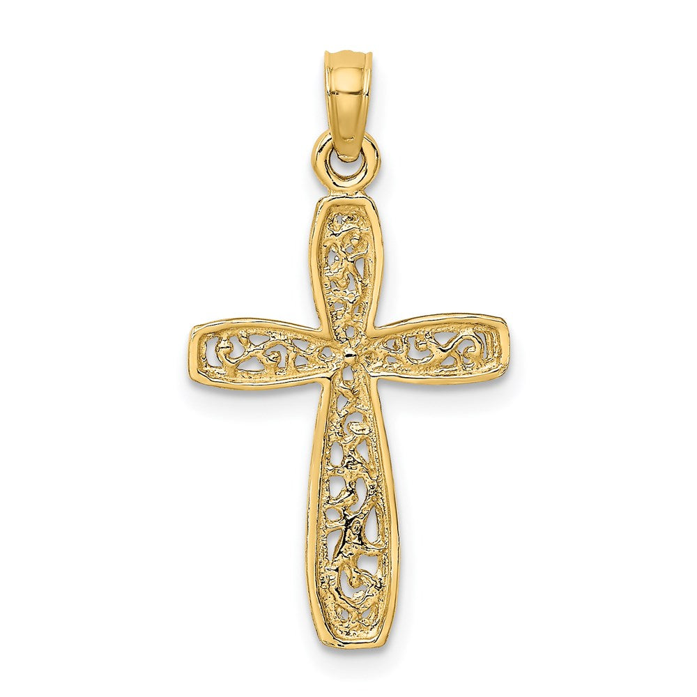 14K Yellow Gold Cross W/ Filigree Center Charm
