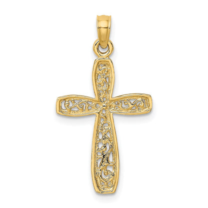 14K Yellow Gold Cross W/ Filigree Center Charm