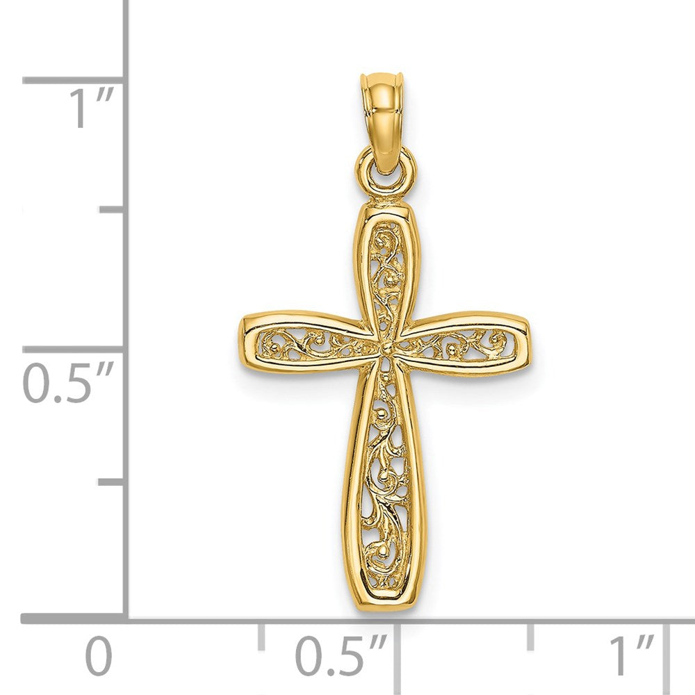 14K Yellow Gold Cross W/ Filigree Center Charm