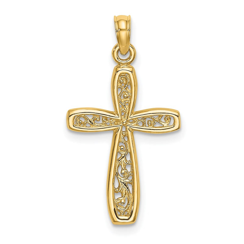 14K Yellow Gold Cross W/ Filigree Center Charm