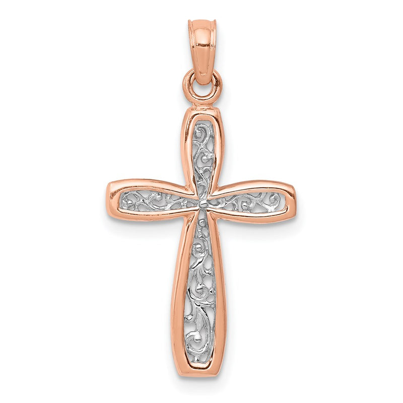 14K Rose Gold W/ White Rhodium Filigree Center Border