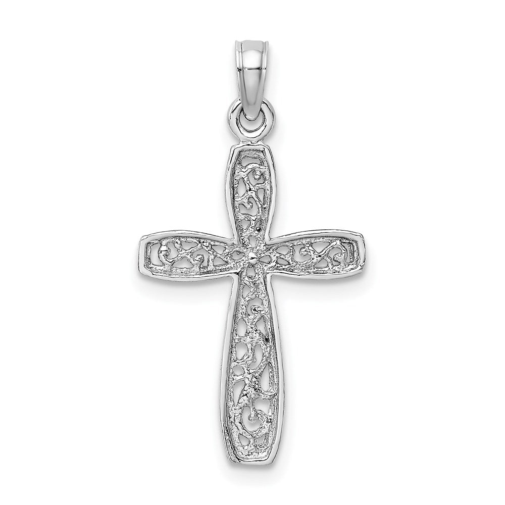 14K White Gold Cross W/ Filigree Center Charm