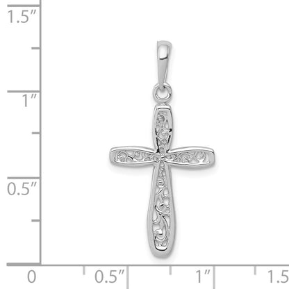 14K White Gold Cross W/ Filigree Center Charm