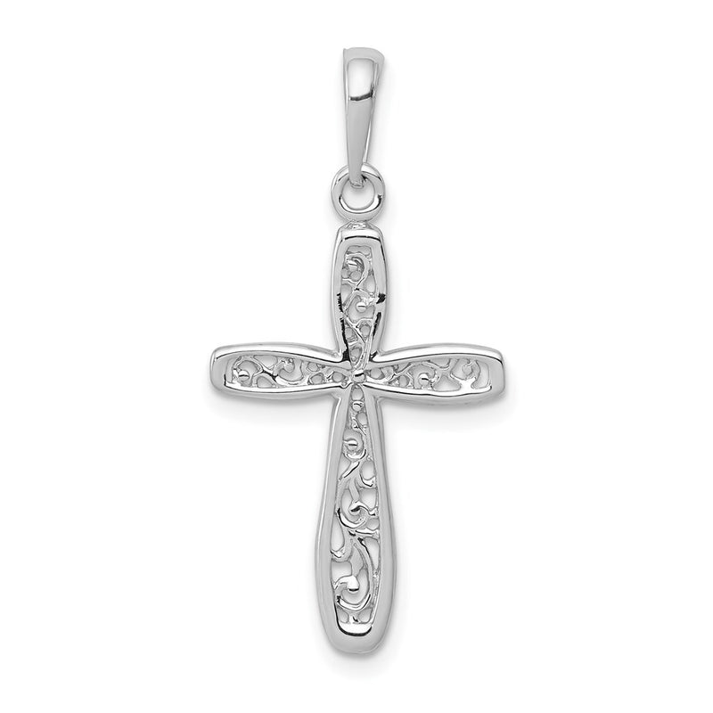 14K White Gold Cross W/ Filigree Center Charm