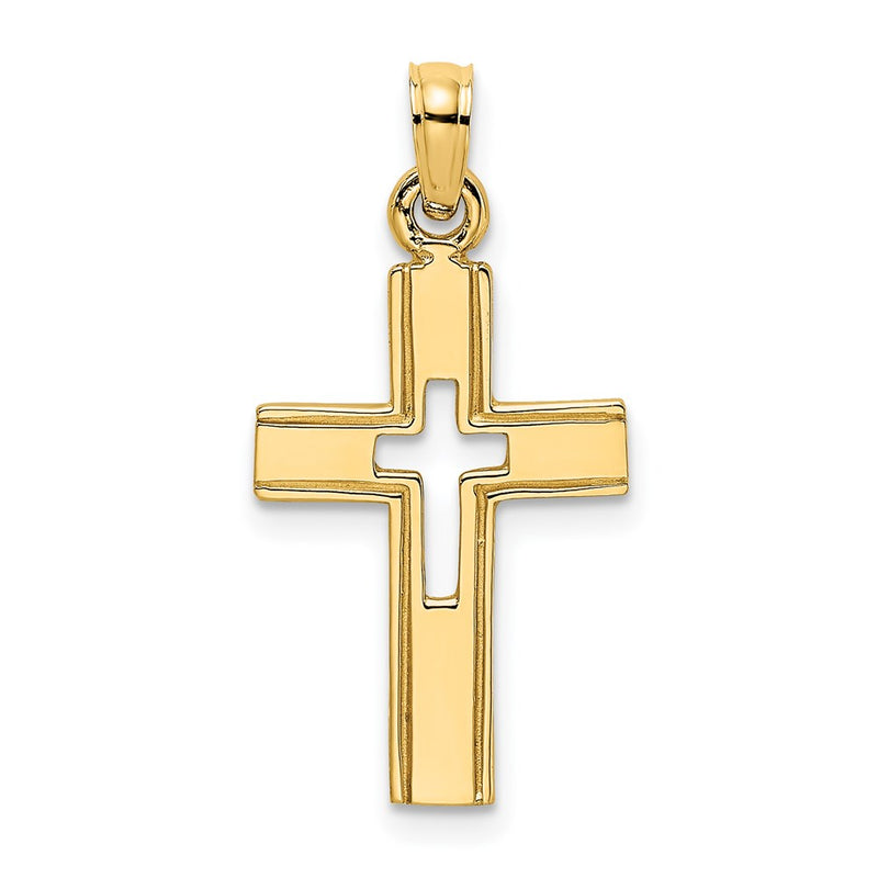14K Yellow Gold Polished And Cut-Out Cross Charm