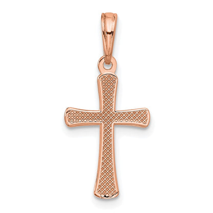 10K Rose Gold 10K Polished Beveled Cross W/ Round Tips Charm