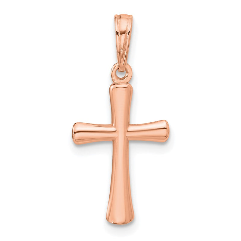 14K Rose Gold Polished Beveled Cross W/ Round Tips Charm