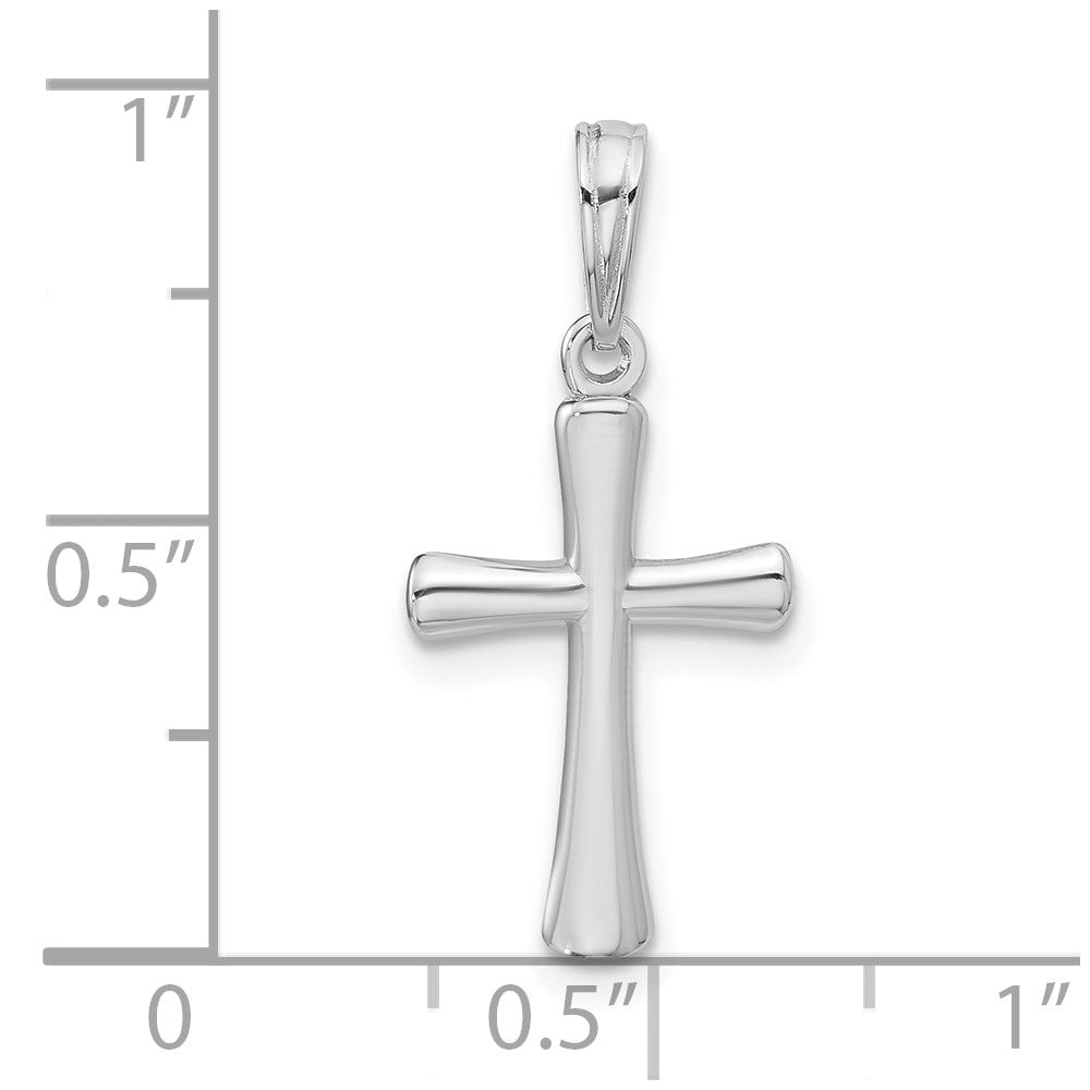 14K White Gold Polished Beveled Cross W/ Round Tips Charm