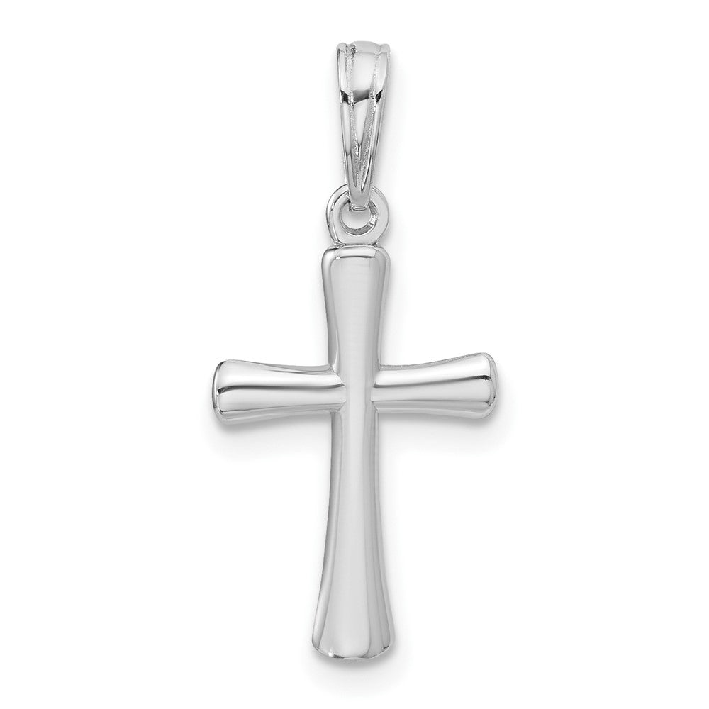 14K White Gold Polished Beveled Cross W/ Round Tips Charm